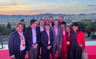 El secretario xeral do PSdeG, José Ramón Gómez Besteiro, con el presidente, Pedro Sánchez, y demás representantes del PSOE en Barcelona / PSdeG