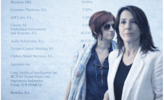 En el montaje puede verse a Raquel Rodríguez Espiño, directora de Xesgalicia, y Sandra Ortega, con algunas de las participadas del fondo y el porcentaje en el capital en segundo plano