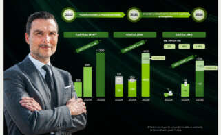 Enrique López, CEO de Amper, con una diapositiva de la presentación de su plan de negocio de fondo