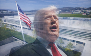 Donald Trump en un montaje con la sede de Inditex de fondo