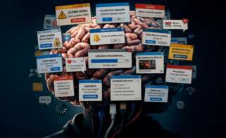 ilustración de un cerebro rodeado de notificaciones