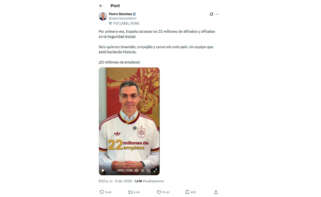 captura del tweet de Pedro Sánchez con el video en el que habla de los 22 millones de afliados