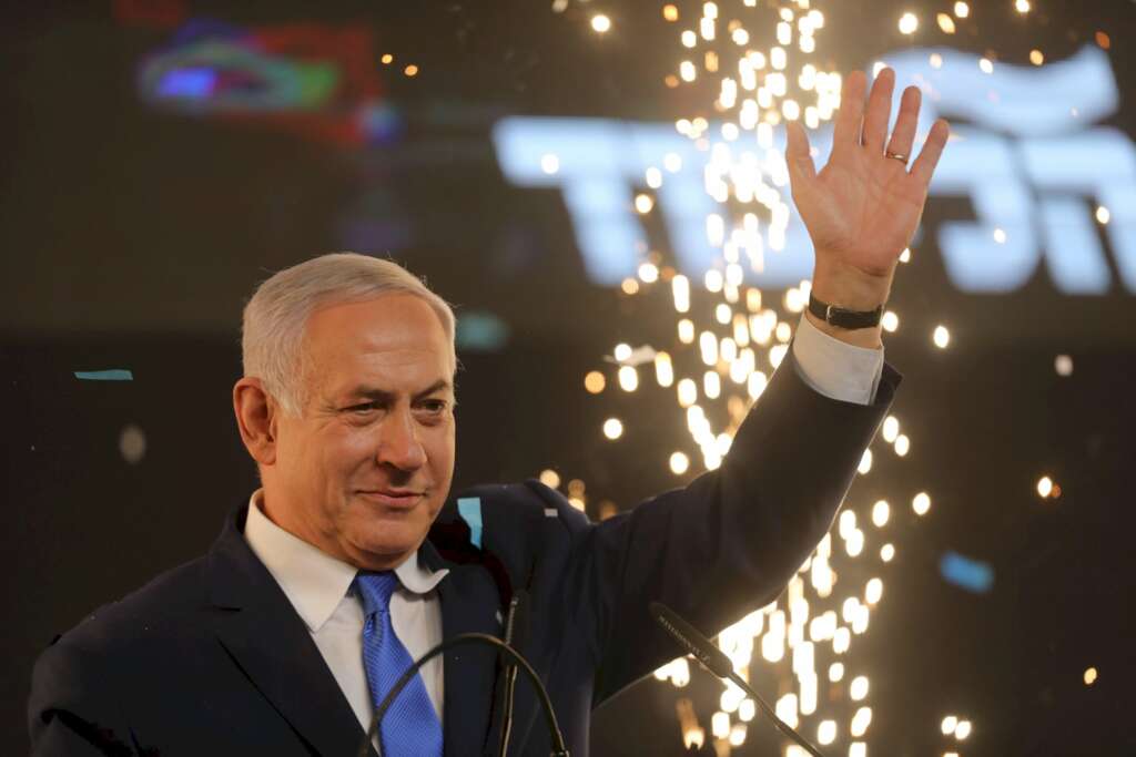 Benjamin Netanyahu celebra os resultados das eleccións xerais de Israel, o 9 de abril de 2019. Foto: EFE/AS