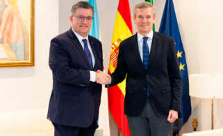El presidente de la Comisión de Coordinación y Desarrollo Regional del Norte de Portugal (CCDR-N), Álvaro Santos, y el presidente de la Xunta, Alfonso Rueda
