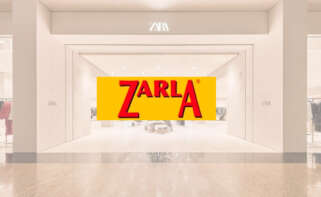 montaje con el logo de zarla sobre una imagen de una tienda de zara