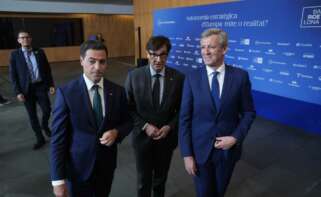 El presidente de la Generalitat, Salvador Illa, el Lehendakari, Imanol Pradales, y el presidente de la Xunta, Alfonso Rueda, durante su participación en la 41 Reunió Cercle d'Economia / Europa Press