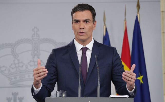 El presidente del Gobierno, Pedro Sánchez, en una rueda de prensa en la Moncloa. Foto: EFE/Zipi