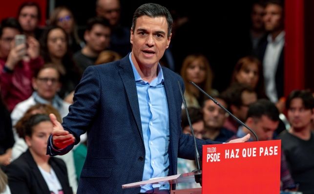 El presidente del Gobierno, Pedro Sánchez, en un acto de precampaña en Toledo el 5 de abril. Foto: EFE/IH