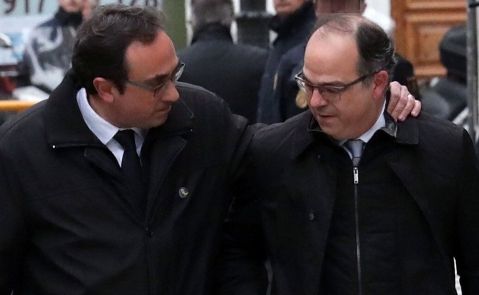 Los exconsejeros Josep Rull y Jordi Turull, a su llegada este viernes al Tribunal Supremo. EFE