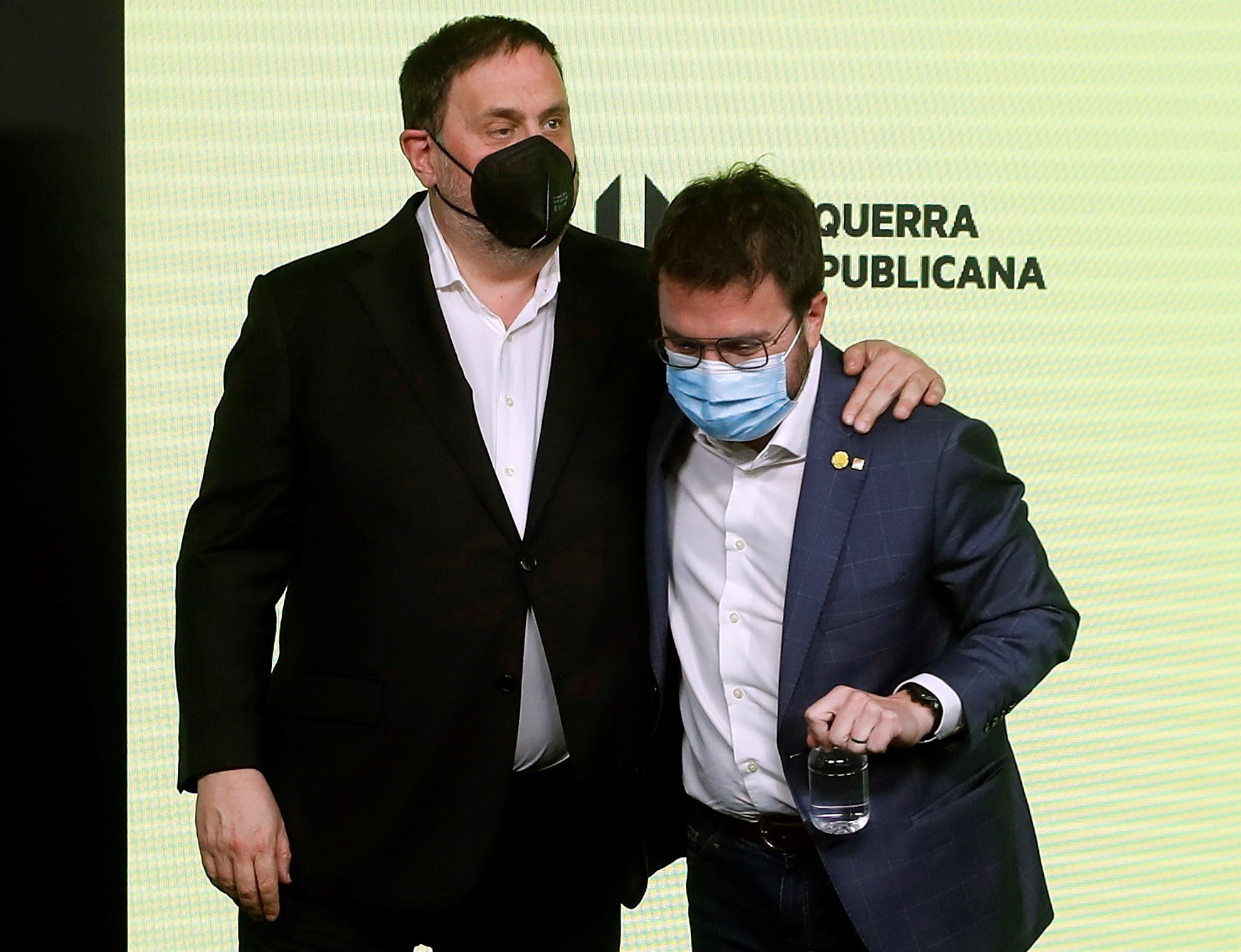 Oriol Junqueras y Pere Aragonès la noche del 14-F. EFE