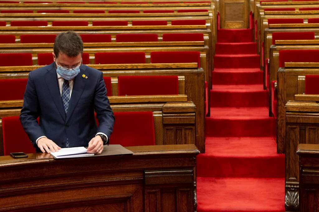 El vicepresidente de la Generalitat, Pere Aragonès, en el Parlament de Cataluña, el 3 de marzo de 2021 | EFE/QG