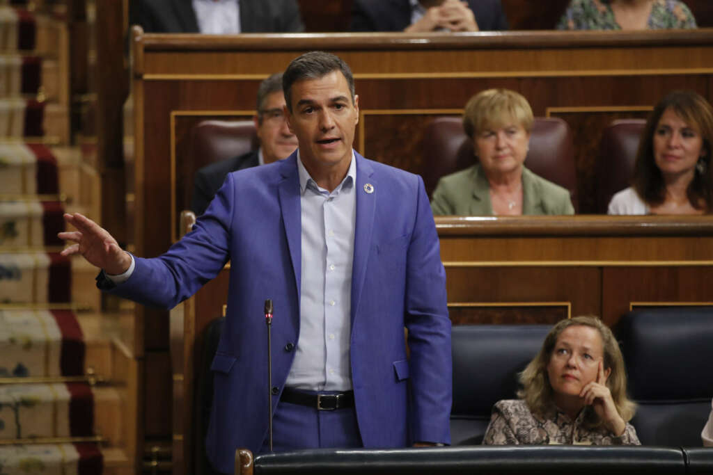 MADRID, 14/09/2022.- El presidente del Gobierno, Pedro Sánchez, durante la sesión de control al gobierno celebrada este miércoles en el Congreso. EFE/Juan Carlos Hidalgo