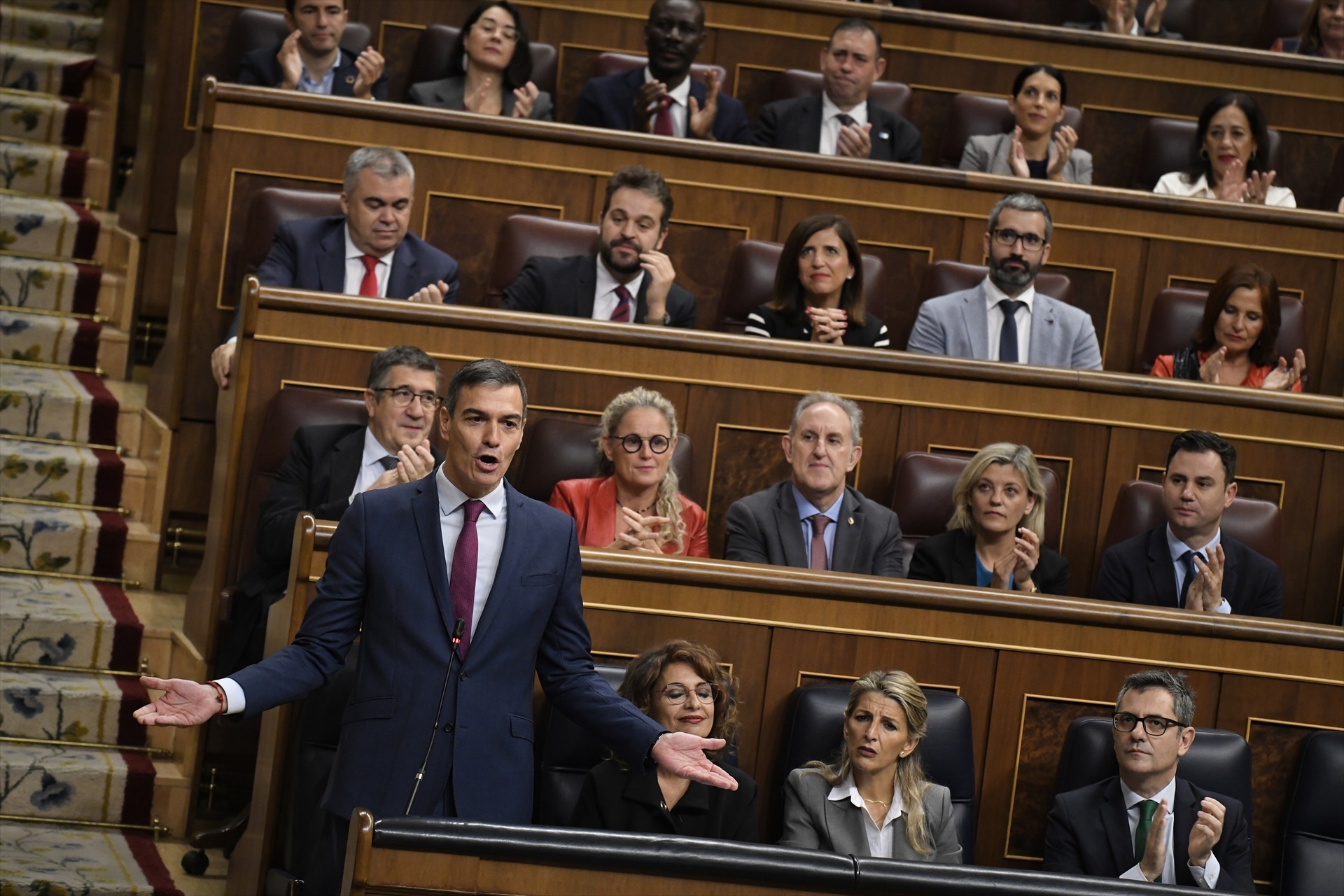 El presidente del Gobierno, Pedro Sánchez ,interviene durante una sesión de control al Gobierno, en el Congreso de los Diputados. Foto: Fernando Sánchez / Europa Press