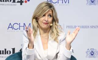 La vicepresidenta segunda y ministra de Trabajo y Economía Social, interviene en el ciclo de debate 'Pioneras14', organizado por el diario digital Artículo 14, en el Club Monteverdi, a 24 de febrero de 2025, en Madrid (España). El ciclo de debates es una iniciativa de ‘Artículo 14’ en la que las mujeres referentes en sectores como la política o la economía conversan sobre su actividad, sus logros y sus objetivos. Marta Fernández / Europa Press 24/2/2025