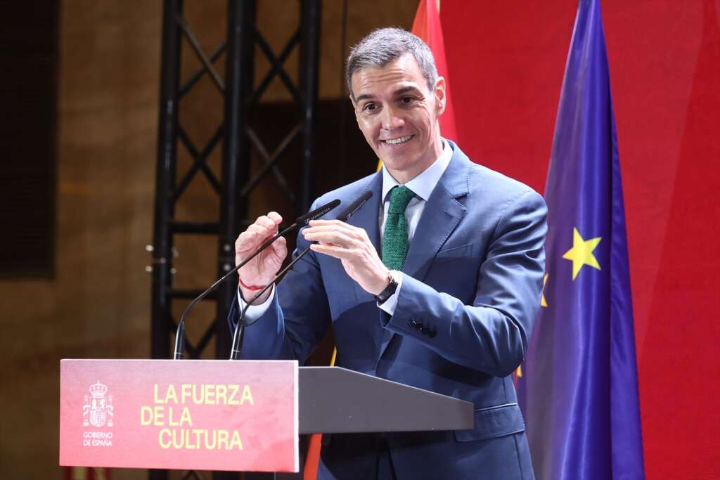 El presidente del Gobierno, Pedro Sánchez, durante la presentación del Plan Nacional de Acción Cultural en el Exterior, en el Instituto Cervantes, a 29 de mayo de 2026, en Madrid (España). Este plan pretende impulsar la internacionalización de la cultura y el patrimonio españoles a través de tres ejes básicos: la defensa de los derechos culturales y el acceso a la cultura como bien público mundial; el desarrollo de la diplomacia cultural española como herramienta para la paz, y la promoción de nuestras industrias culturales y creativas en los mercados extranjeros. Eduardo Parra / Europa Press 29/5/2026