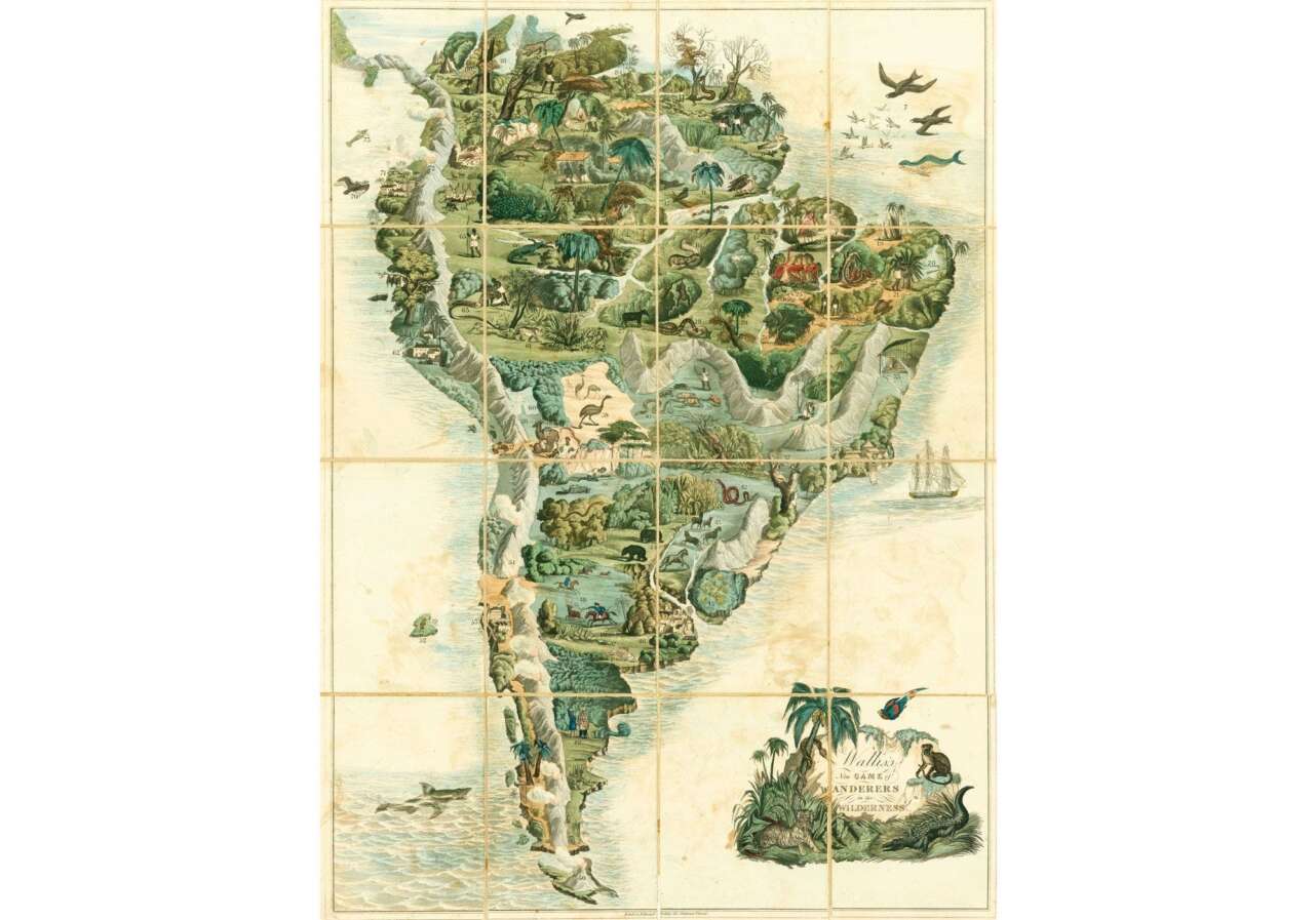 Mapa de 1844 de Edward Wallis con los atractivos naturales de SudamÃ©rica. Foto: Daniel Crouch Rare Books