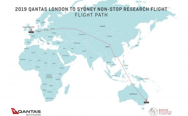 AsÃ­ fue el vuelo sin escalas de Qantas entre Londres y SÃ­dney. Foto: Qantas.