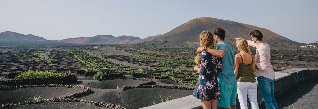 Las tierras volcánicas es fértil para el cultivo de vinos. Foto: Turismo de Lanzarote