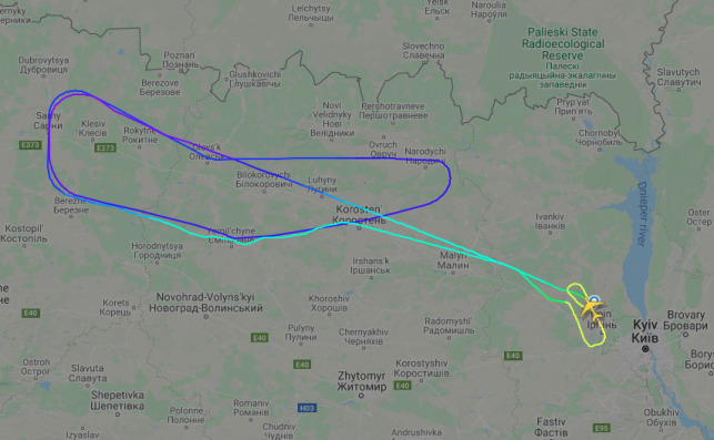 El An-225 realizÃ³ un vuelo de prueba de dos horas por los cielos de Ucrania. Imagen: Flightradar24