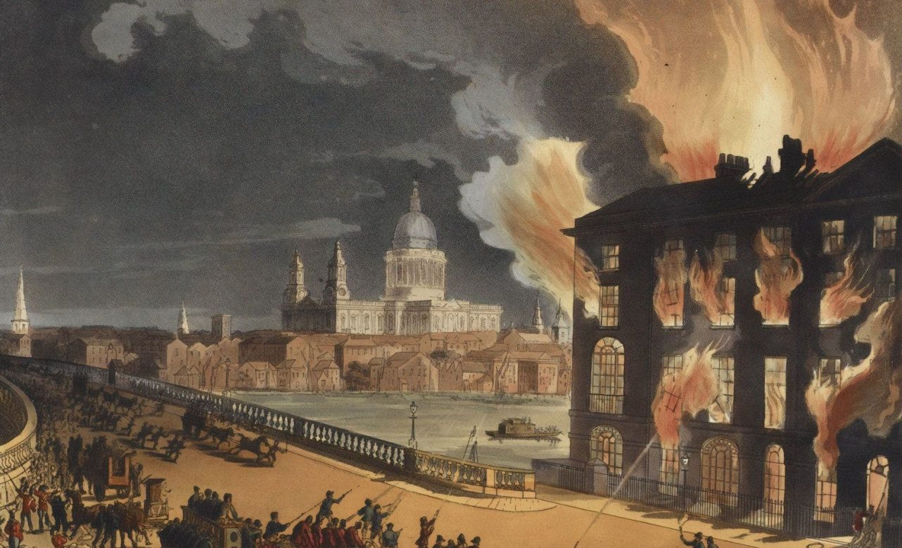 Ilustración gran incendio de Londres de 1666.