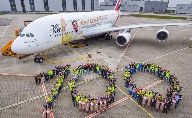 El Airbus A380 nÃºmero 100 recibido por la aerolÃ­nea Emirates.