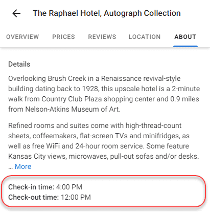 google maps hotel checkin