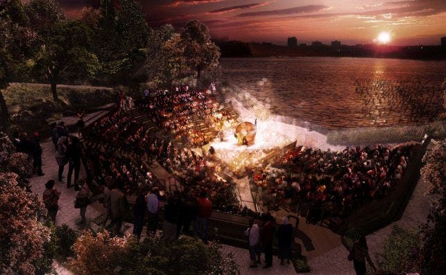 Futuro auditorio en Little Island. Imagen: Heatherwick.