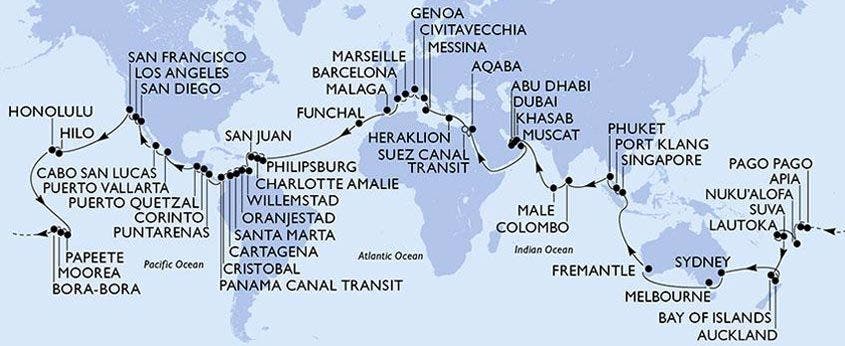 itinerario msc world cruise