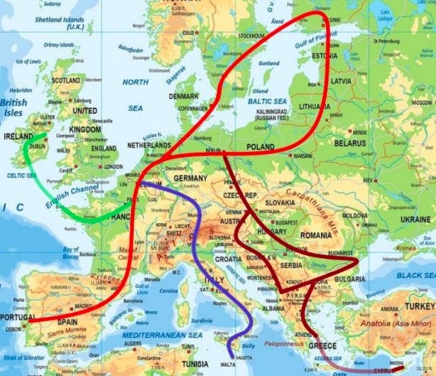 Las cuatro grandes rutas de la alta velocidad europea.