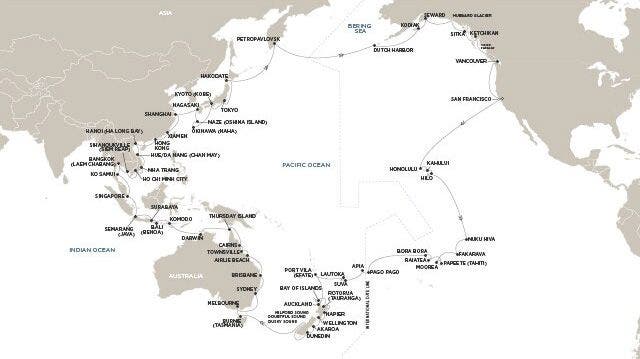 Mapa vuelta al mundo de Regent Seven Seas.