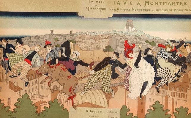 pierre marie louis vidal 1849 1925 cubierta para i la vie a montmartre i 1897 litografia 30 x 51 4 cm coleccion pa