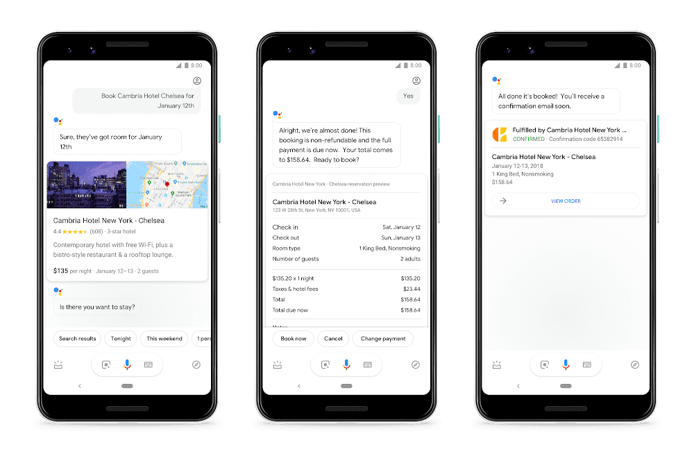 Reserva de hoteles en Google Assistant.