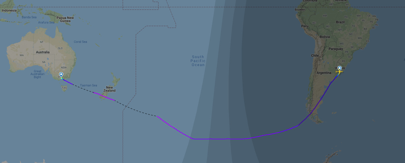 Ruta Montevideo Melbourne Imagen Flightradar24