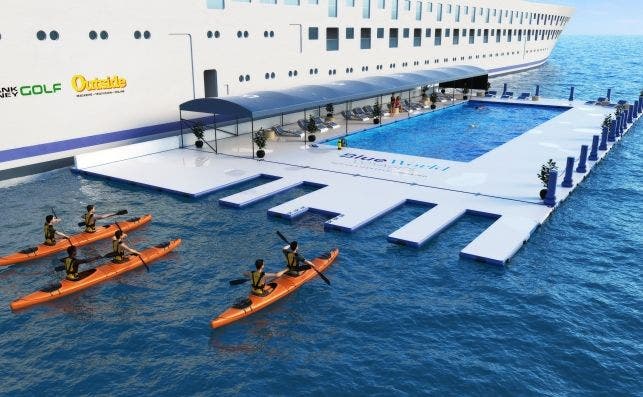 Los cruceros de Blue World tendrÃ¡n una piscina adosada para nadar en agua de mar y realizar deportes nÃ¡uticos.