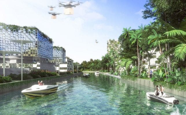 La ciudad tendrÃ¡ canales navegables que le proporcionarÃ¡n agua. Imagen: Stefano Boeri Architetti.