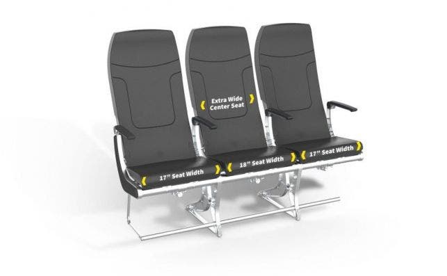 Este asiento daraÌ maÌs espacio al pasajero del medio. Foto: Spirit Airlines.
