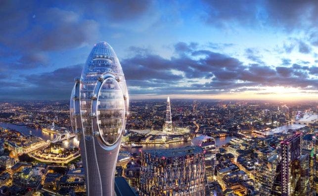 El TulipÃ¡n, con sus 305,5 metros, pretende ser el mirador mÃ¡s alto de Londres. ImÃ¡genes: DBox Forster & Partners.