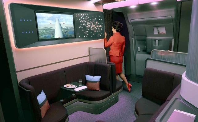 Los A350-1000 de Virgin Atlantic cuentan con un salÃ³n lounge con pantalla de 32 pulgadas.