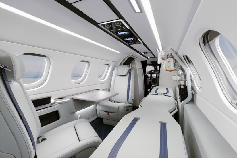 La elegante reconversión del Phantom 300 como avión sanitario. Foto: Embraer