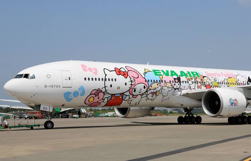Eva Air tiene varios aviones customizados con los personajes de Hello Kitty. Foto: Eva Air