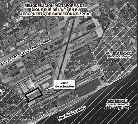 La zona afectada por las obras en el aeropuerto de El Prat.