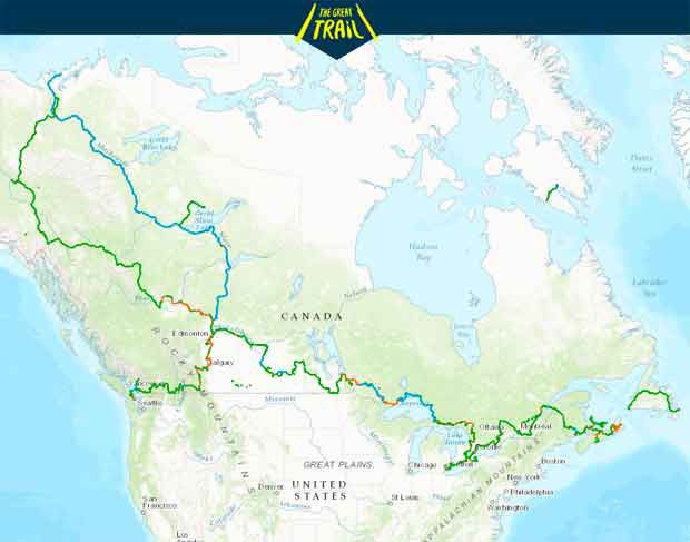 Mapa del Great Trail de Canada
