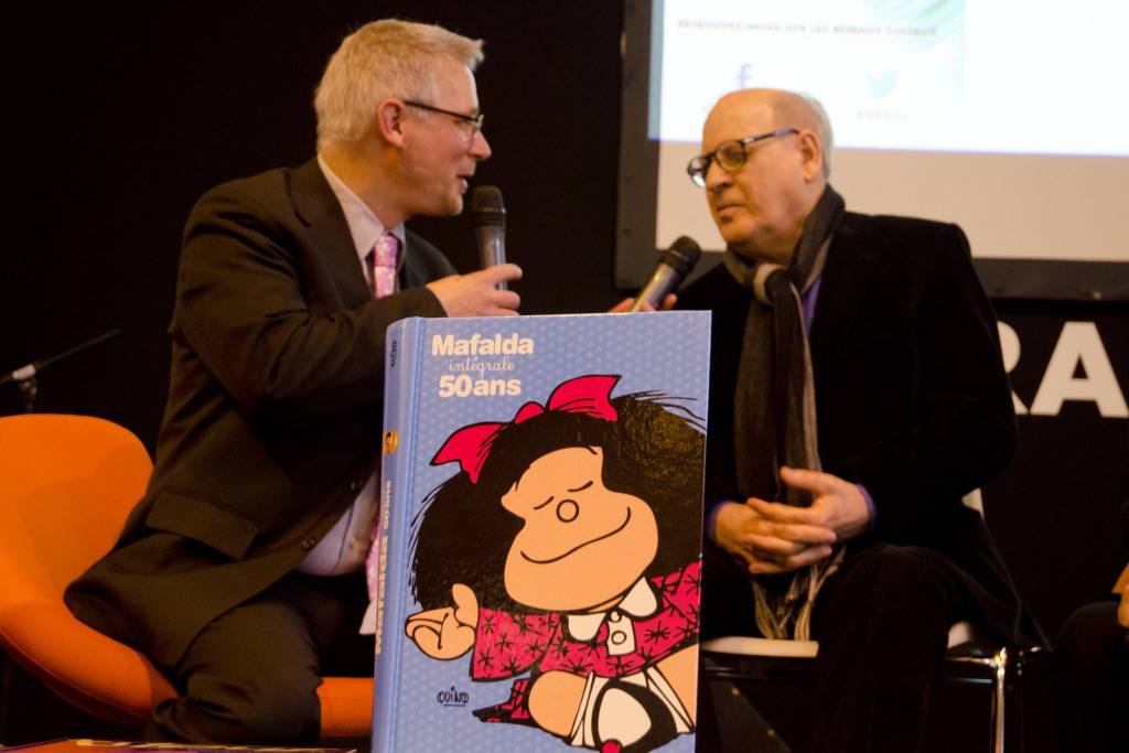 Quino en una presentación de los 50 años de Mafalda en Francia. Foto Wikipedia