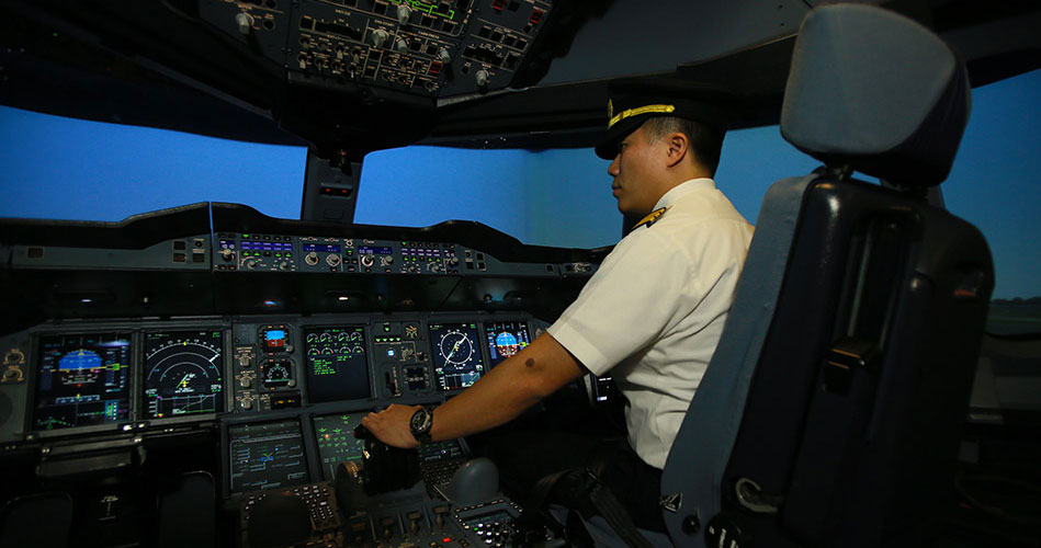 Simulador de vuelo de Singapore Airlines. Foto Singapore Airlines