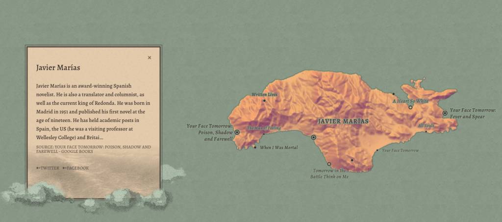 La isla de Javier Marías en An ocean of books. Imagen: Google Arts & Culture.