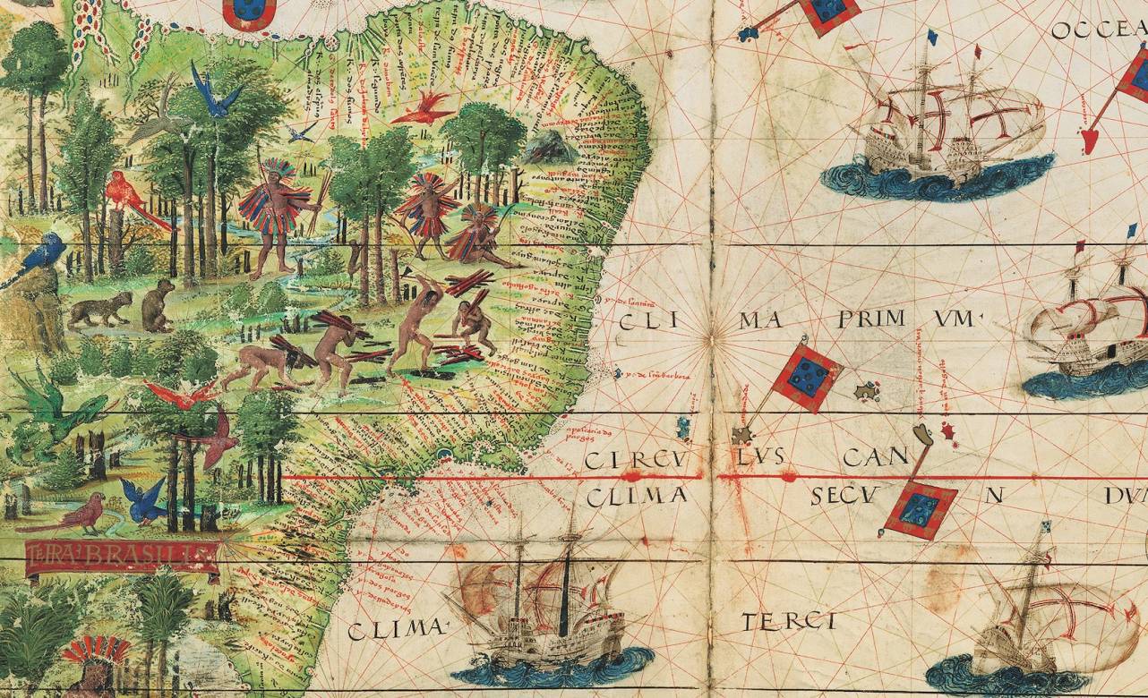Terra Brasilis y el Atlántico Sur (Atlas Miller, 1519). Fuente: Edición facsímil (Moleiro, 2006).