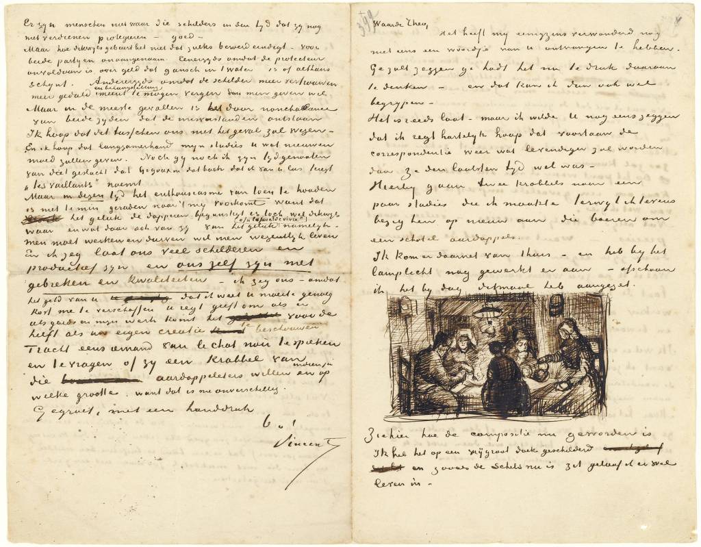 Carta con el boceto de 'Los comedores de patatas'. Foto: Museo Van Gogh-Ámsterdam