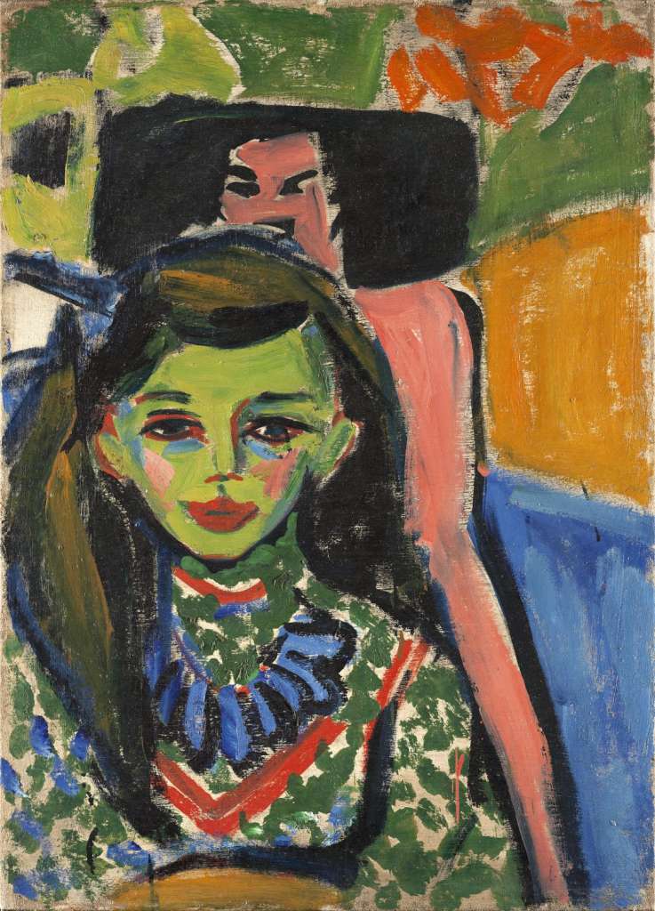 Fränzi ante una silla tallada, 1910, Ernst Ludwig Kirchner. Foto: Museo Nacional Thyssen Bornemisza.