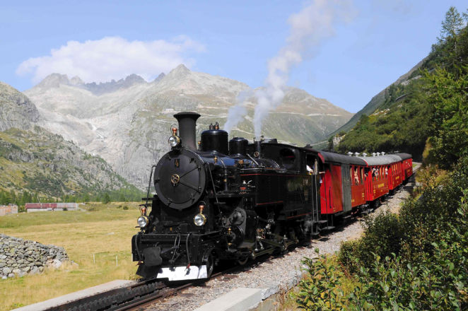 Furka Dampfbahn bei der Quelle der Rhone, Gletsch / Furka Dampfb