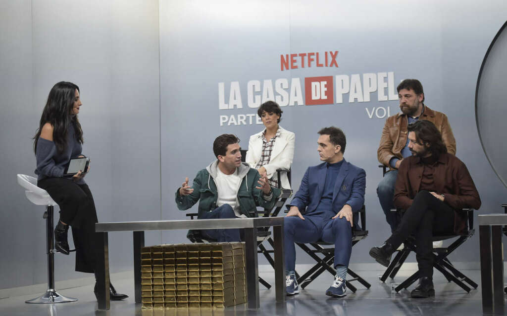 Alonso y otros actores presentaron los ultimos capitulos de 'La casa de papel'. Foto Netflix